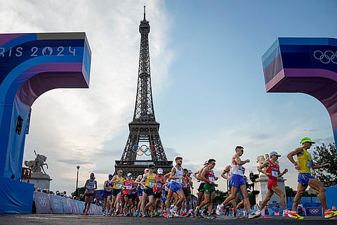 Athletes compete during men's 20km race walk